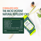 Package of mosquito repellent wipes with a list of active ingredients on a white background
