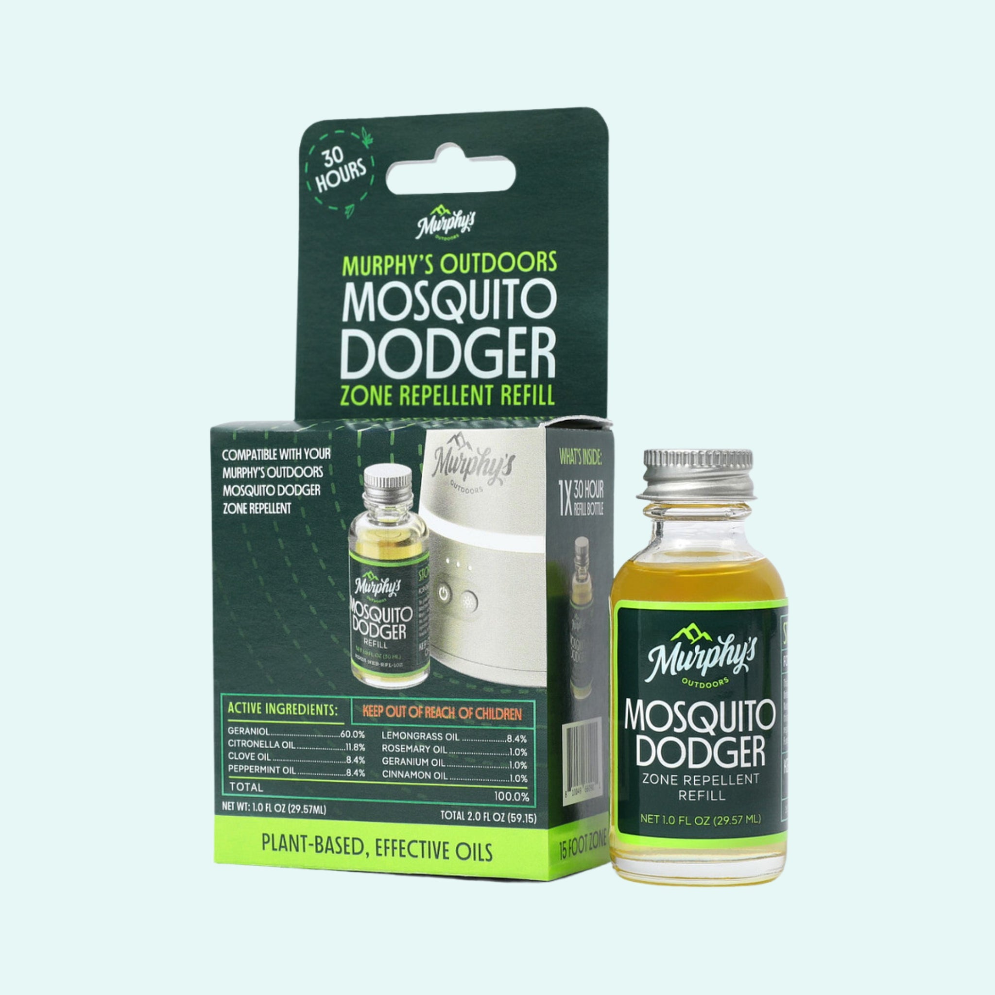 Dodger refill. Small glass bottle filled with essential oil. 